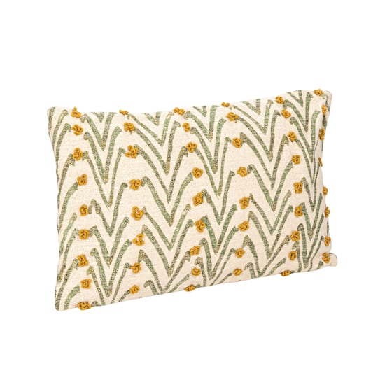 Hello Honey® 24" Natural, Green & Mustard Floral Pattern Lumbar Pillow